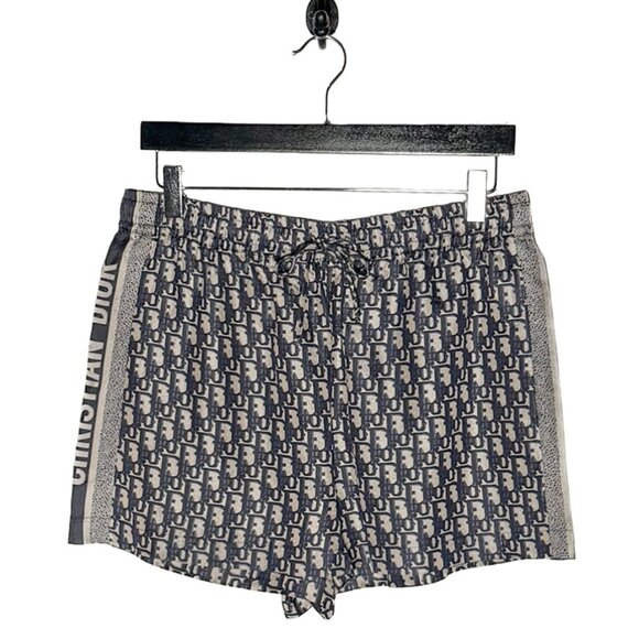 Dior Pants - Dior Chez Moi Oblique Navy Blue Beige Silk Shorts